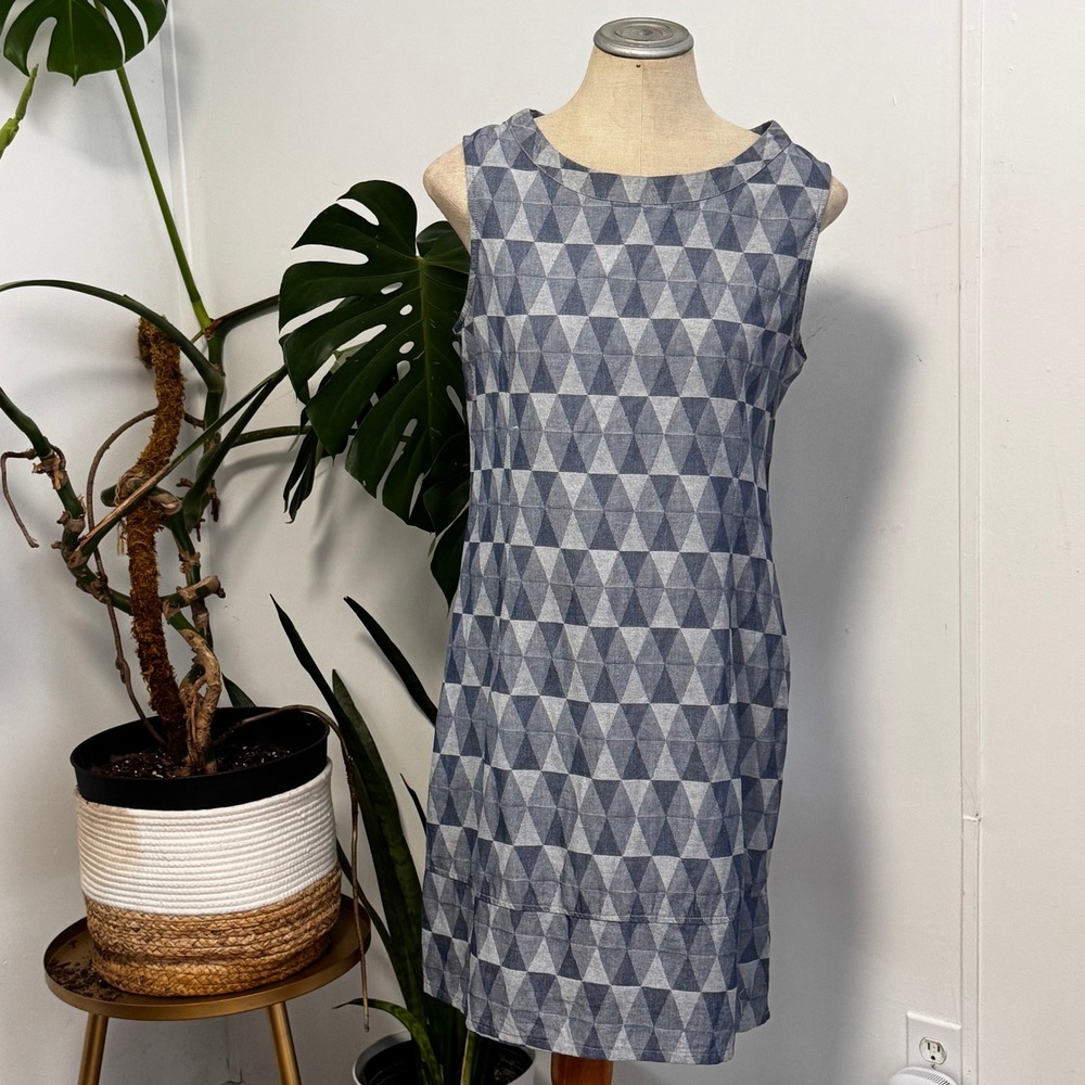 Skunkfunk Kendra Geometric Triangle Shift Dress Womens 4 Blue Grey Sleeveless